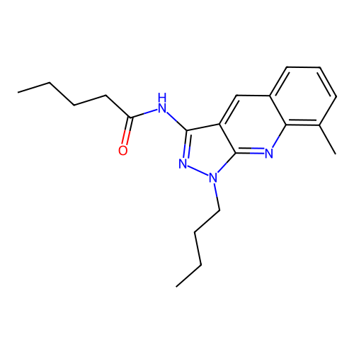 N-(1-butyl-8-methylpyrazolo[3,4-b]quinolin-3-yl)pentanamide structure