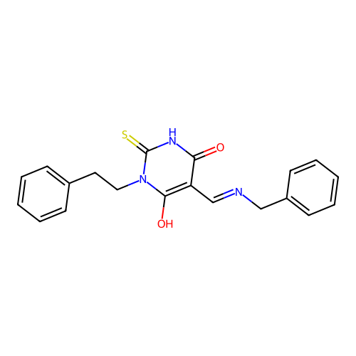 5-[(benzylamino)methylidene]-1-phenethyl-2-sulfanylidene-1,3-diazinane-4,6-dione structure