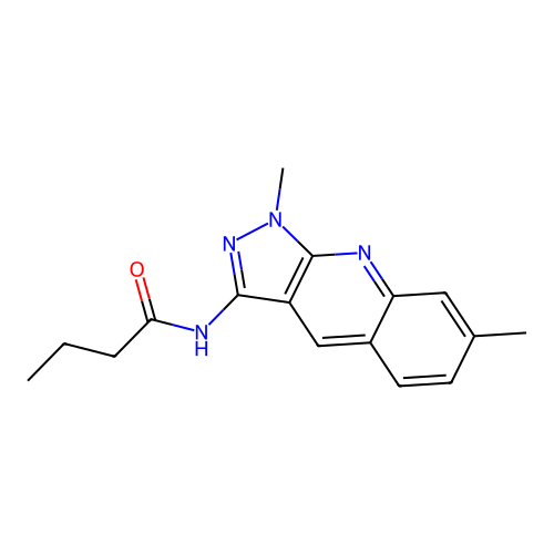 N-(1,7-dimethyl-3-pyrazolo[3,4-b]quinolinyl)butanamide structure