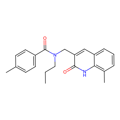 4-methyl-N-[(8-methyl-2-oxo-1H-quinolin-3-yl)methyl]-N-propylbenzamide structure