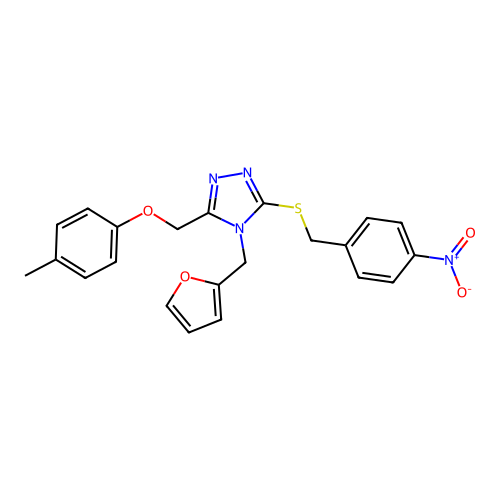 4-(furan-2-ylmethyl)-3-((4-nitrobenzyl)thio)-5-((p-tolyloxy)methyl)-4H-1,2,4-triazole structure