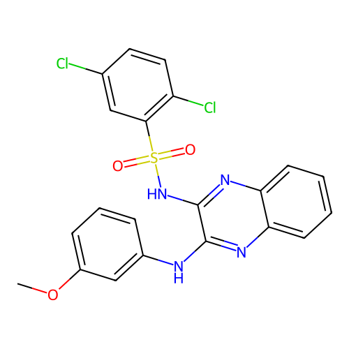 2,5-dichloro-N-{3-[(3-methoxyphenyl)amino]quinoxalin-2-yl}benzenesulfonamide structure