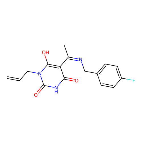 5-[1-[(4-fluorophenyl)methylamino]ethylidene]-1-prop-2-enyl-1,3-diazinane-2,4,6-trione structure