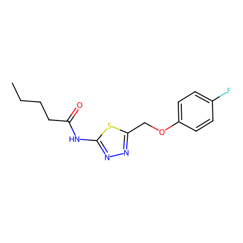 N-(5-((4-fluorophenoxy)methyl)-1,3,4-thiadiazol-2-yl)pentanamide structure