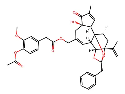 Daphnetoxin, 6,7-deepoxy-6,7-didehydro-5-deoxy-21-dephenyl-21-(phenylmethyl)-, 20-(4-(acetyloxy)-3-methoxybenzeneacetate) structure