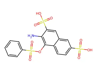 3-Amino-4-((phenylsulphonyl)oxy)naphthalene-2,7-disulphonic acid structure