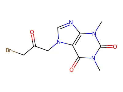 7-(3-bromo-2-oxopropyl)-3,7-dihydro-1,3-dimethyl-1H-purine-2,6-dione structure