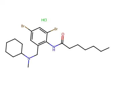 Heptanamide, N-(2,4-dibromo-6-((cyclohexylmethylamino)methyl)phenyl)-, monohydrochloride structure