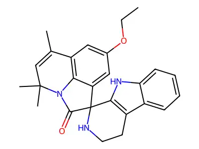 8'-ethoxy-4',4',6'-trimethyl-2,3,4,9-tetrahydro-4'H-spiro[beta-carboline-1,1'-pyrrolo[3,2,1-ij]quinolin]-2'-one structure