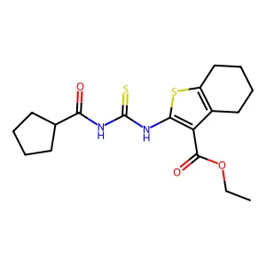 ethyl 2-({[(cyclopentylcarbonyl)amino]carbonothioyl}amino)-4,5,6,7-tetrahydro-1-benzothiophene-3-carboxylate structure