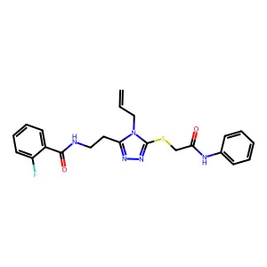 2-fluoro-N-{2-[5-{[2-oxo-2-(phenylamino)ethyl]sulfanyl}-4-(prop-2-en-1-yl)-4H-1,2,4-triazol-3-yl]ethyl}benzamide structure