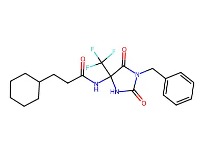 N-[1-benzyl-2,5-dioxo-4-(trifluoromethyl)imidazolidin-4-yl]-3-cyclohexylpropanamide structure