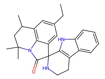 8'-ethyl-4',4',6'-trimethyl-2,3,4,5',6',9-hexahydro-4'H-spiro[beta-carboline-1,1'-pyrrolo[3,2,1-ij]quinolin]-2'-one structure