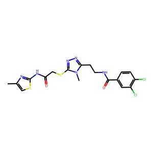 3,4-dichloro-N-[2-[4-methyl-5-[2-[(4-methyl-1,3-thiazol-2-yl)amino]-2-oxoethyl]sulfanyl-1,2,4-triazol-3-yl]ethyl]benzamide structure
