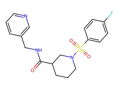 1-(4-fluorophenyl)sulfonyl-N-(pyridin-3-ylmethyl)piperidine-3-carboxamide structure