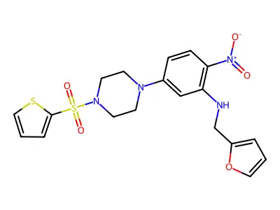 N-(furan-2-ylmethyl)-2-nitro-5-(4-thiophen-2-ylsulfonylpiperazin-1-yl)aniline structure