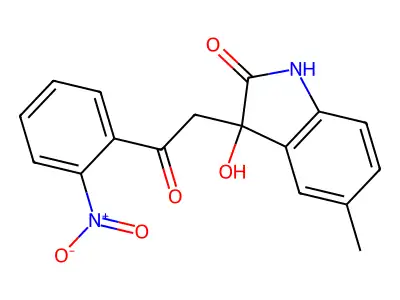 3-hydroxy-5-methyl-3-[2-(2-nitrophenyl)-2-oxoethyl]-1H-indol-2-one structure