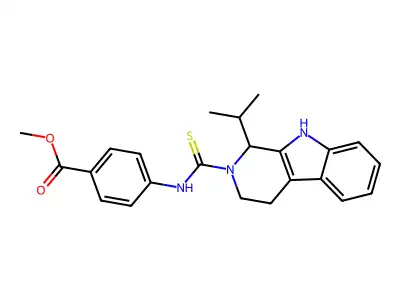 methyl 4-({[1-(propan-2-yl)-1,3,4,9-tetrahydro-2H-beta-carbolin-2-yl]carbonothioyl}amino)benzoate structure