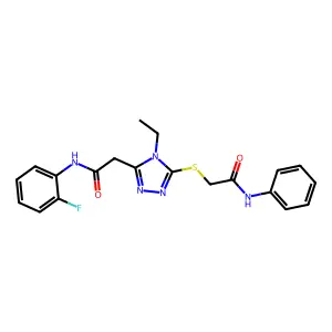 2-[5-(2-anilino-2-oxoethyl)sulfanyl-4-ethyl-1,2,4-triazol-3-yl]-N-(2-fluorophenyl)acetamide structure