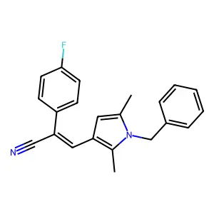 (E)-3-(1-benzyl-2,5-dimethylpyrrol-3-yl)-2-(4-fluorophenyl)prop-2-enenitrile structure