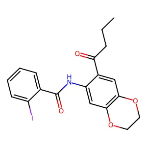 N-(7-butanoyl-2,3-dihydro-1,4-benzodioxin-6-yl)-2-iodobenzamide structure