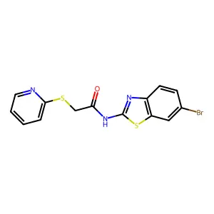 N-(6-bromo-1,3-benzothiazol-2-yl)-2-pyridin-2-ylsulfanylacetamide structure