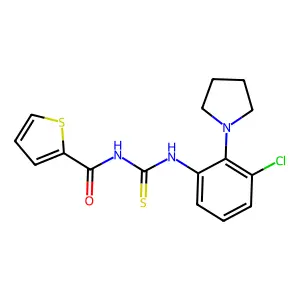 N-[(3-chloro-2-pyrrolidin-1-ylphenyl)carbamothioyl]thiophene-2-carboxamide structure