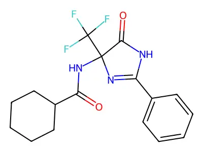 N-[5-oxo-2-phenyl-4-(trifluoromethyl)-1H-imidazol-4-yl]cyclohexanecarboxamide structure