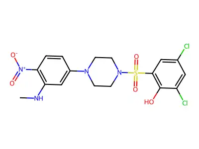 2,4-Dichloro-6-[4-[3-(methylamino)-4-nitrophenyl]piperazin-1-yl]sulfonylphenol structure