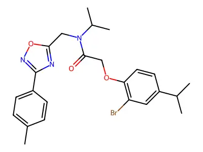 2-(2-bromo-4-propan-2-ylphenoxy)-N-[[3-(4-methylphenyl)-1,2,4-oxadiazol-5-yl]methyl]-N-propan-2-ylacetamide structure