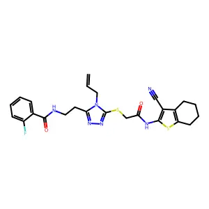 N-[2-[5-[2-[(3-cyano-4,5,6,7-tetrahydro-1-benzothiophen-2-yl)amino]-2-oxoethyl]sulfanyl-4-prop-2-enyl-1,2,4-triazol-3-yl]ethyl]-2-fluorobenzamide structure