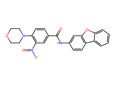 N-dibenzofuran-3-yl-4-morpholin-4-yl-3-nitrobenzamide structure