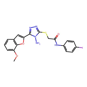 2-[[4-amino-5-(7-methoxy-1-benzofuran-2-yl)-1,2,4-triazol-3-yl]sulfanyl]-N-(4-iodophenyl)acetamide structure