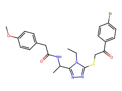 N-[1-(5-{[2-(4-bromophenyl)-2-oxoethyl]sulfanyl}-4-ethyl-4H-1,2,4-triazol-3-yl)ethyl]-2-(4-methoxyphenyl)acetamide structure