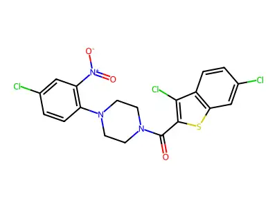 [4-(4-chloro-2-nitrophenyl)piperazin-1-yl]-(3,6-dichloro-1-benzothiophen-2-yl)methanone structure