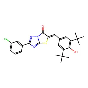 (5Z)-2-(3-chlorophenyl)-5-(3,5-di-tert-butyl-4-hydroxybenzylidene)[1,3]thiazolo[3,2-b][1,2,4]triazol-6(5H)-one structure
