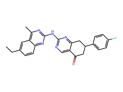 2-[(6-ethyl-4-methylquinazolin-2-yl)amino]-7-(4-fluorophenyl)-7,8-dihydroquinazolin-5(6H)-one structure