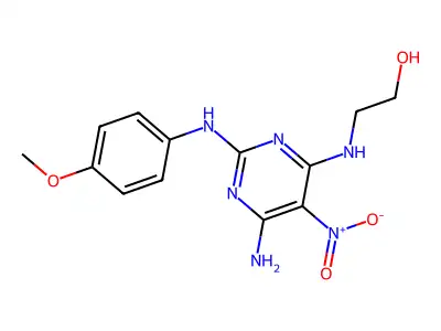 2-[[6-Amino-2-(4-methoxyanilino)-5-nitro-4-pyrimidinyl]amino]ethanol structure