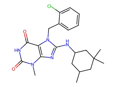 7-[(2-chlorophenyl)methyl]-3-methyl-8-[(3,3,5-trimethylcyclohexyl)amino]purine-2,6-dione structure