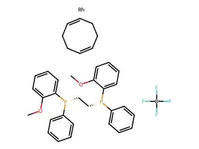 (R,R)-(-)-1,2-Bis[(o-methoxyphenyl)(phenyl)phosphino]ethane(1,5-cyclooctadiene)rhodium(I) tetrafluoroborate structure