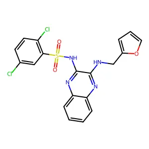 2,5-dichloro-N-(3-((furan-2-ylmethyl)amino)quinoxalin-2-yl)benzenesulfonamide structure