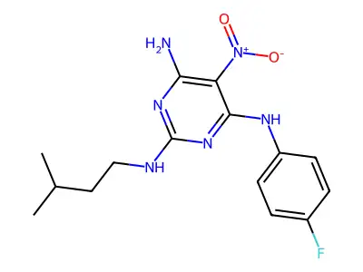 {6-Amino-2-[(3-methylbutyl)amino]-5-nitropyrimidin-4-yl}(4-fluorophenyl)amine structure