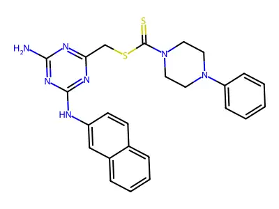 [4-amino-6-(naphthalen-2-ylamino)-1,3,5-triazin-2-yl]methyl 4-phenylpiperazine-1-carbodithioate structure