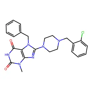7-Benzyl-8-[4-[(2-chlorophenyl)methyl]piperazin-1-yl]-3-methylpurine-2,6-dione structure
