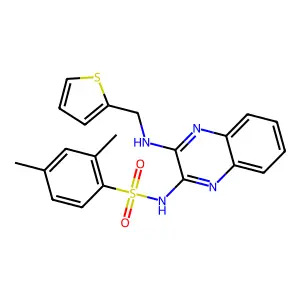 2,4-dimethyl-N-(3-((thiophen-2-ylmethyl)amino)quinoxalin-2-yl)benzenesulfonamide structure