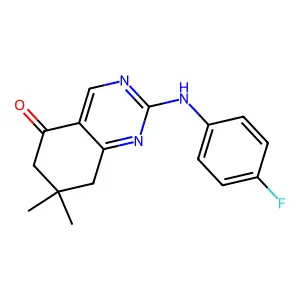 2-[(4-fluorophenyl)amino]-7,7-dimethyl-7,8-dihydroquinazolin-5(6H)-one structure