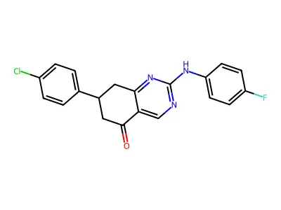 7-(4-chlorophenyl)-2-[(4-fluorophenyl)amino]-7,8-dihydroquinazolin-5(6H)-one structure