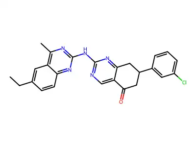 7-(3-chlorophenyl)-2-[(6-ethyl-4-methylquinazolin-2-yl)amino]-7,8-dihydroquinazolin-5(6H)-one structure