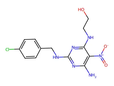 2-[[6-Amino-2-[(4-chlorophenyl)methylamino]-5-nitropyrimidin-4-yl]amino]ethanol structure