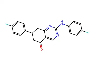 7-(4-fluorophenyl)-2-[(4-fluorophenyl)amino]-7,8-dihydroquinazolin-5(6H)-one structure